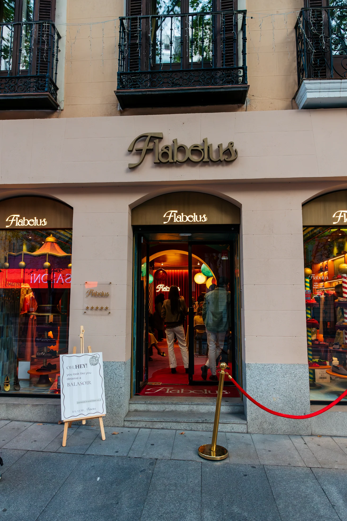 Flabelus Madrid storefront during the Balasoir × Flabelus collaboration, photographed by Ludovic Delot