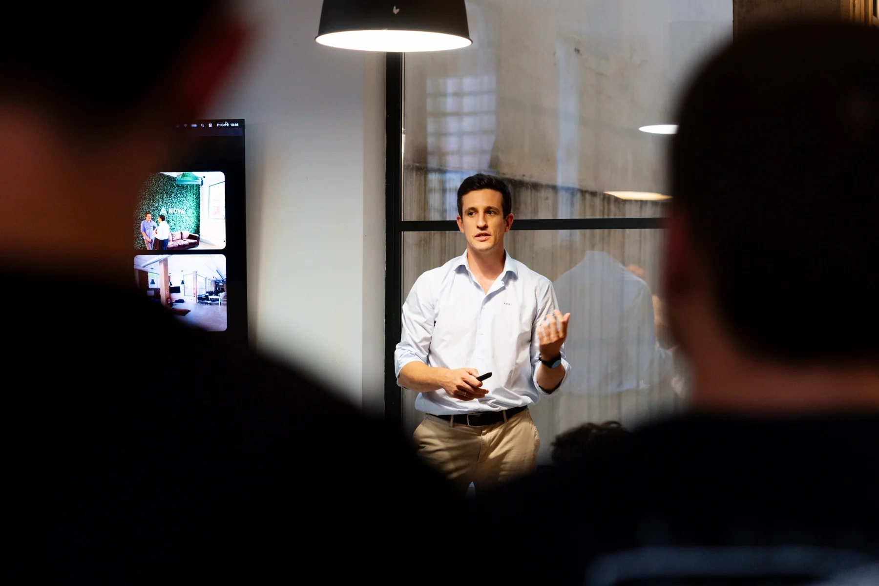 Ludovic Delot speaking during the Claude Community Madrid Hackathon