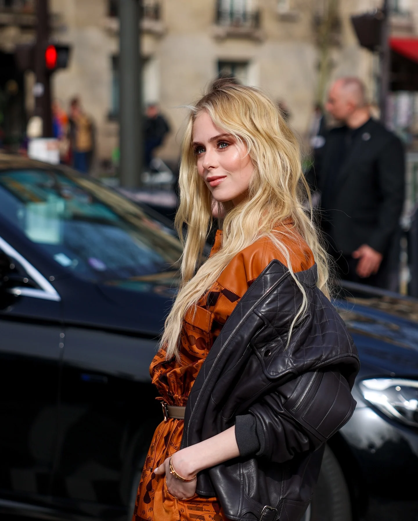 A closer street portrait of Loreto Peralta during Paris Fashion Week FW26, photographed by Ludovic Delot