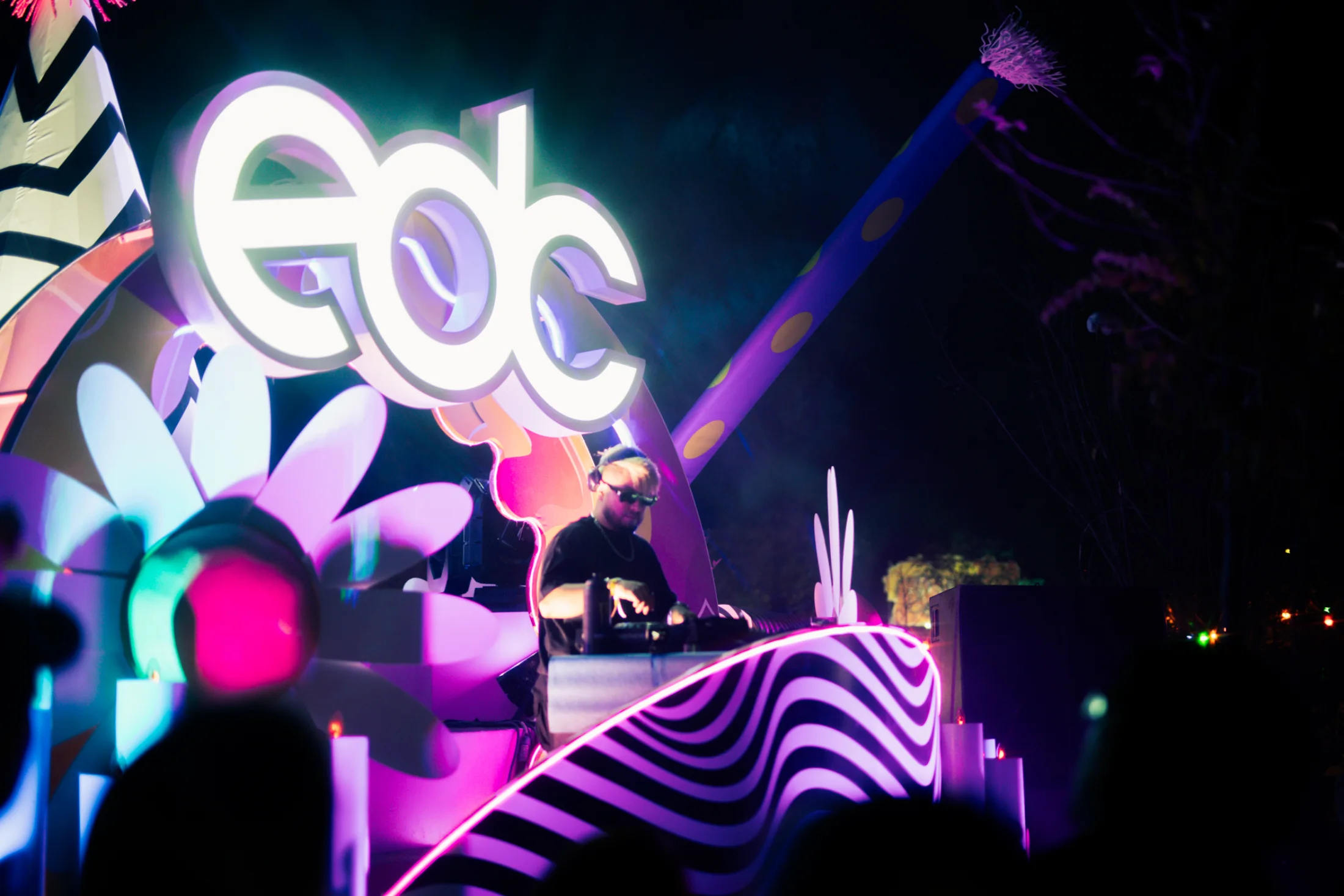 EDC Mexico anniversary artwork above the DJ booth.